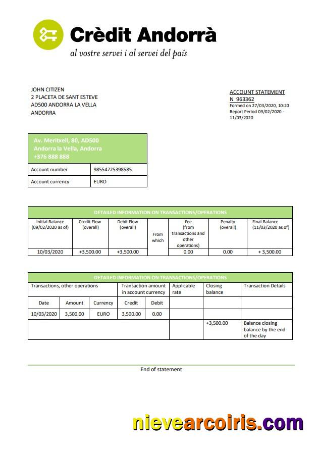 Andorra Credit Andorra bank statement